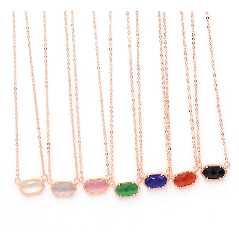 

2020 Rose gold Tone Cateye Opal Small hexagon Stone pendant necklace for women