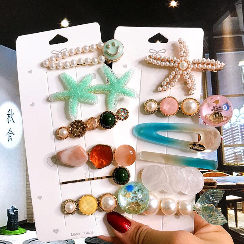 

Fashion Simulated Pearl Acrylic Women Hairpins Set Jewelry Starfish Fish Tail Barrette Clip For Girl Hair Accessories Hairgrips