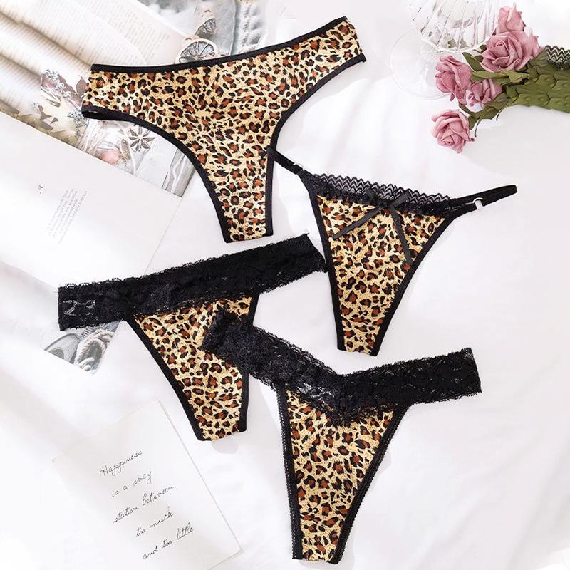 

Leopard Underpants Women's Sexy Panties Ice Silk Briefs Women's Lace Underwear Cotton Briefs Thong Low Waist Seamless Underpants, Leopard print 6