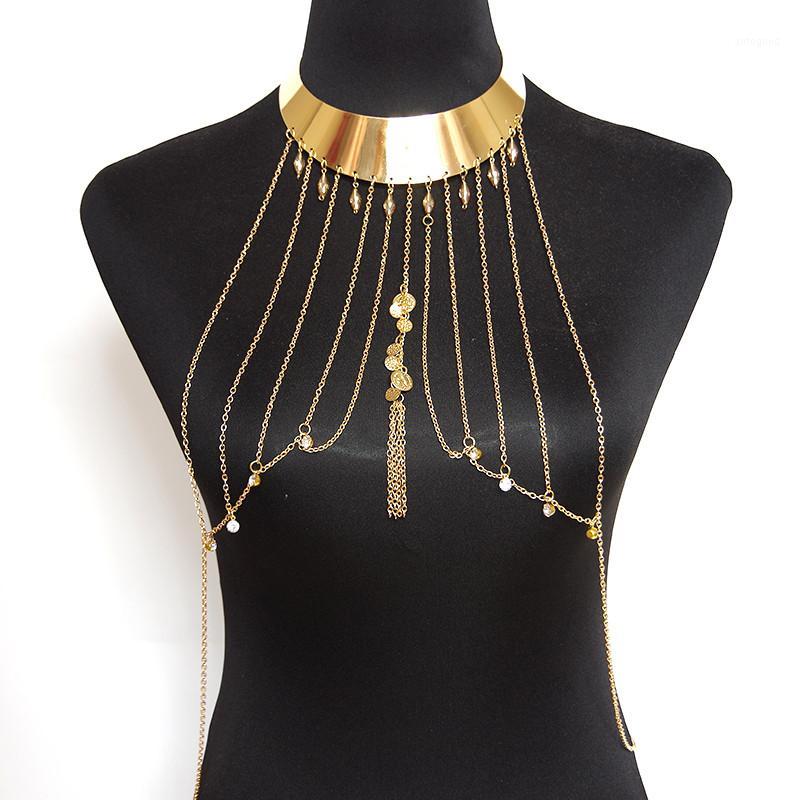 

Chains Beach Fashion Women Tassel Coin Choker Necklaces Alloy Punk Long Necklace Accessories Bodychain Body Jewelry Gros Collier1