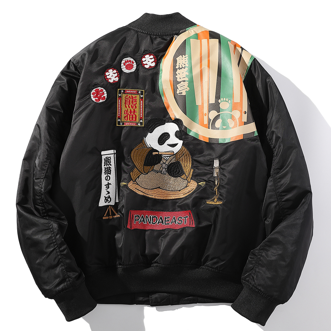 

2021 New Hip Hop Jacket Coat Mens Streetwear Kanji Panda Embroidery Harajuku Zipper Jackets Windbreaker Pocket Cotton Outwear Black 5kba