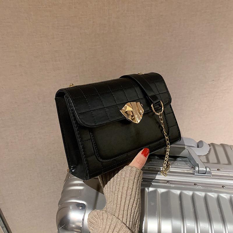 

Textured Women's Small Bags 2021 Spring New Trendy Textured Shoulder Messenger Bag Wild Retro Personality Small Square Bag, Black