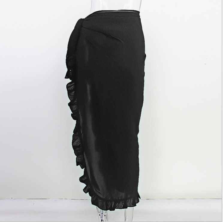 

Women Beach Bikini Cover up Swim Skirt Short Wrap Sarong White Black Beachwear Ruffles Long Solid Beach Cover-Ups One Size1