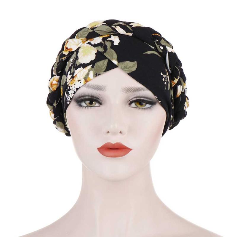 

Hair Accessories Stretch Scarf Printed Fashion Caps Muslim Hijab Beanie Head Wrap Arab Braid Knot One Plait Women Turban Elegant, Army green