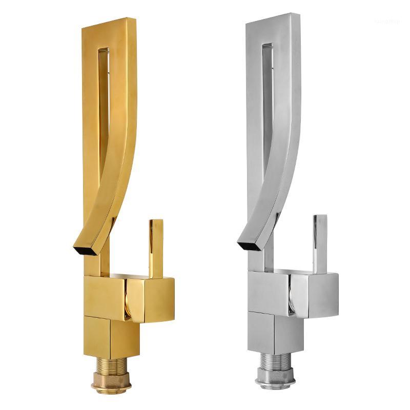 

Single Handle Basin Faucets Deck Mounted Chrome Brass Square Tall Bathroom Sink Faucet Hot And Cold Tap Mixer Water1