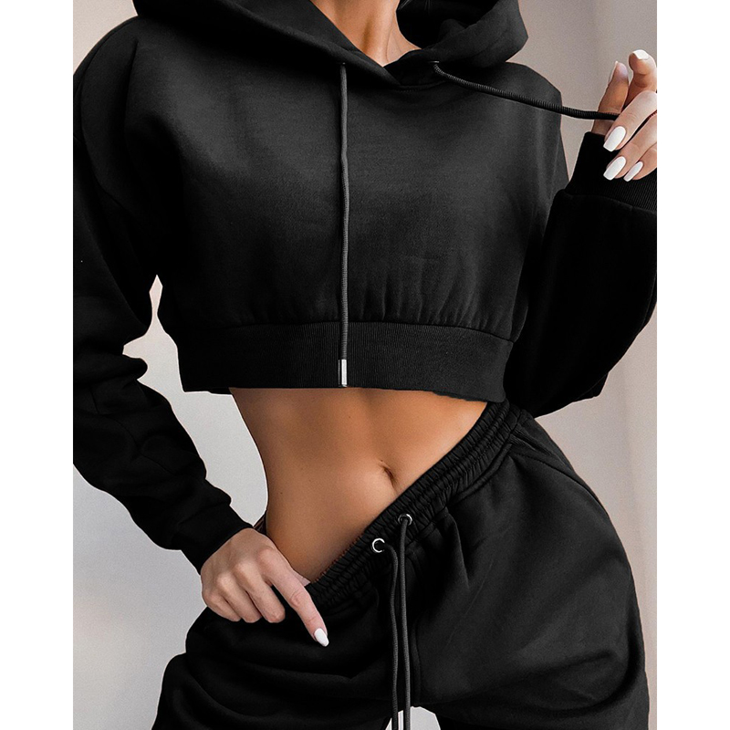 

Women' Tracksuit Set Casual Long Sleeve Hooded Sweatshirt and Loose Drawstring Waistband Pants Two-piece Suit Sportswear, Black
