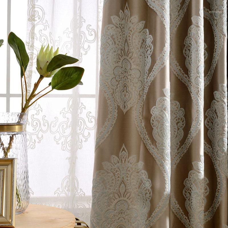 

European Luxury Blackout Curtains for Living Room Bedroom Blinds Jacquard Embroidered Drapes Fabric Window Shade Ready Panels1, Tulle