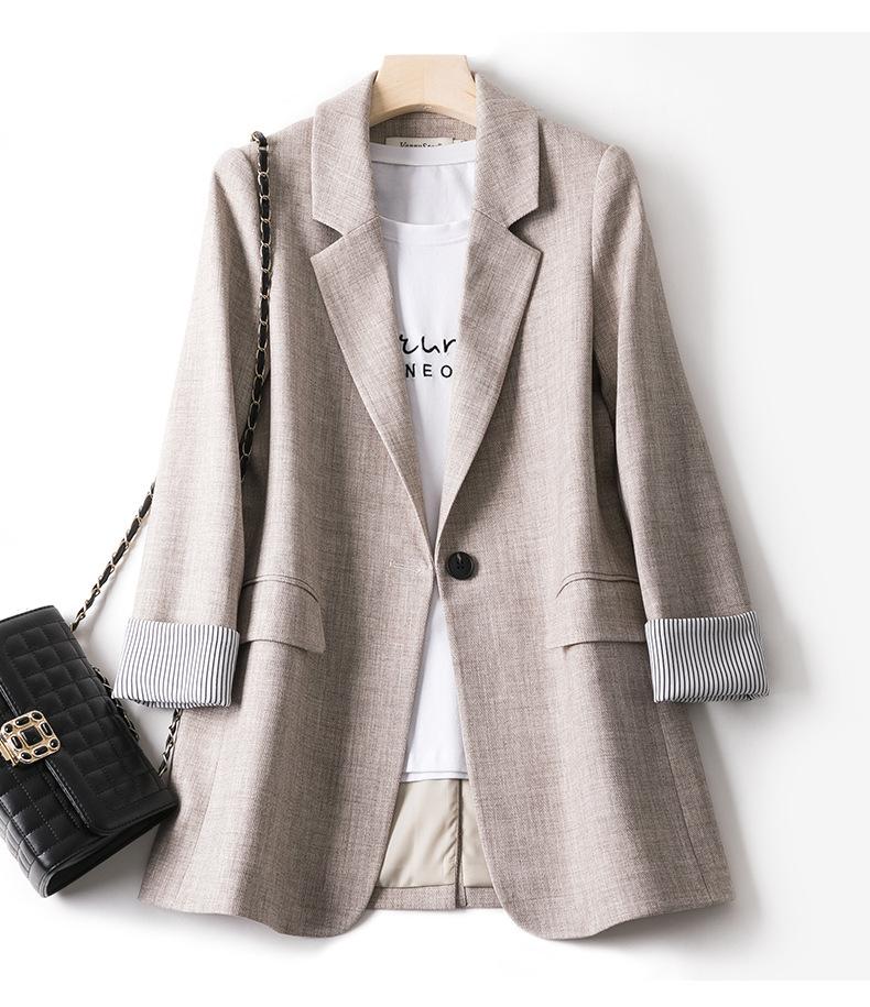 

Spring Blazer Women Slim Korean Style Long Sleeve Suit Loose Suit Vintage Jacket Feminine Outwear, Gray