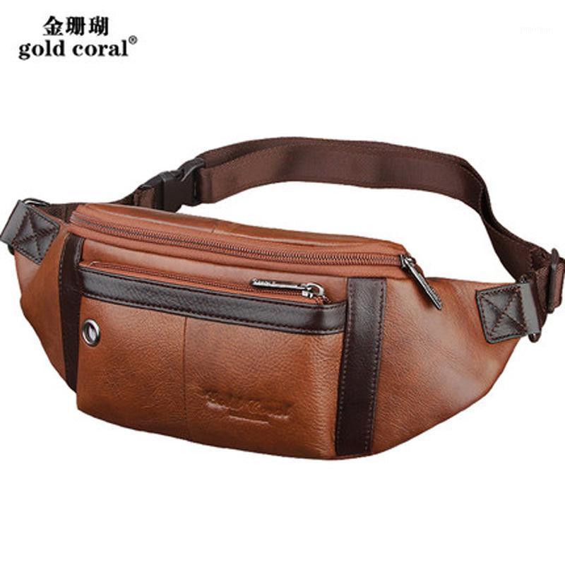 

GOLD CORAL Vintage Genuine Leather Men's Belt Waist Bags Casual Men Chest Pack Multifunction Phone Bag Male Travel Fanny Packs1, Black