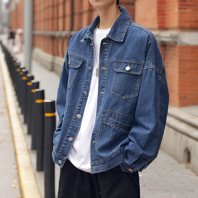 

Casual Men's Clothing 2020 Spring New Denim Jacket Oversize Lapel Loose Men's Jacket1, Dark blue
