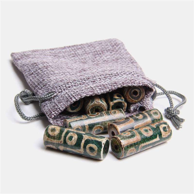 

Real Natural green Tibetan Dzi Eyes agates Stone beads Buddhist Mystical Pattern Drum loose beads for jewelry making bracelet