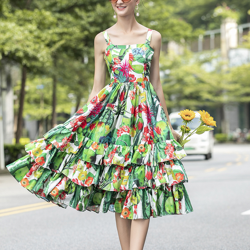 

Summer New Sexy Off the Shoulder Holiday Mid-length Printing Style Suspend Dress of Women High Quality Clothes Sh68, Multiple
