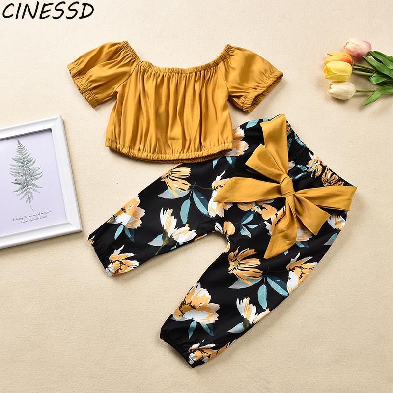 

Kids Girls Clothes Set Summer Solid Off Shoulder Tops+Bow Pants 2Pcs Children Kid Girl Costume Clothing Outfits roupa infantil1, Yellow