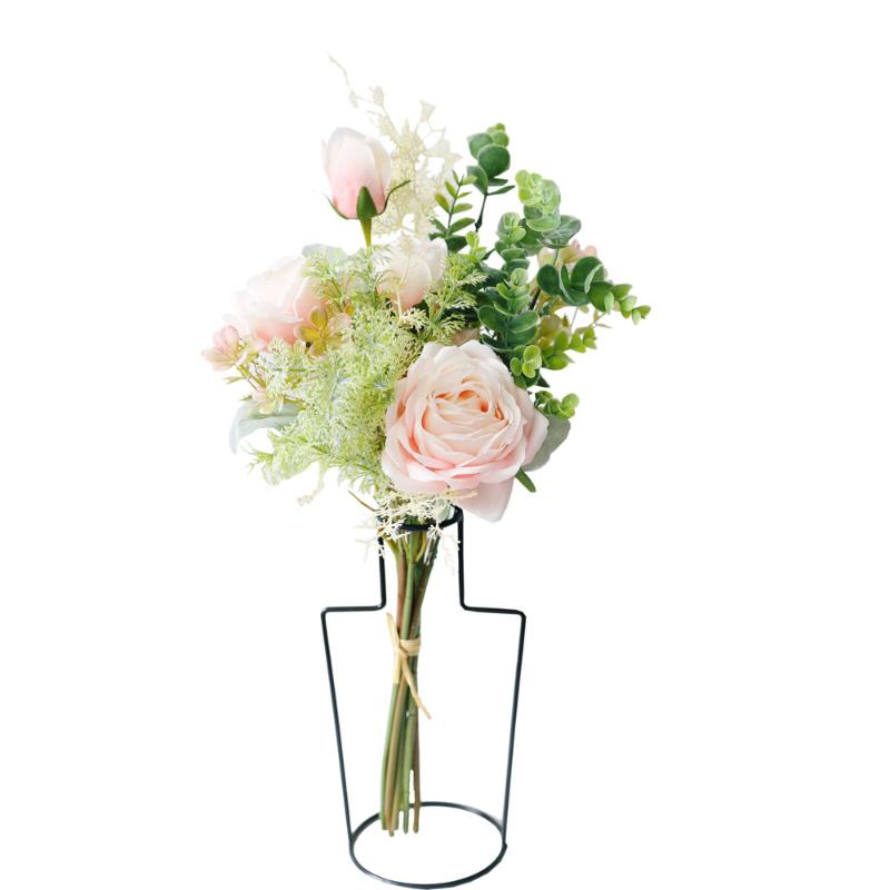 

5 Heads Artificial Silk Rose Flowers Bouquet Pink Fake Flower for Wedding Bridal Party Home House Garden Festival Bar Decoration, Green