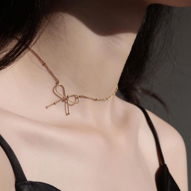 

Fashion Choker Bow Necklace Gold-plated Ins Stacked Short Clavicle Chain Necklace Female Initial Wholesale