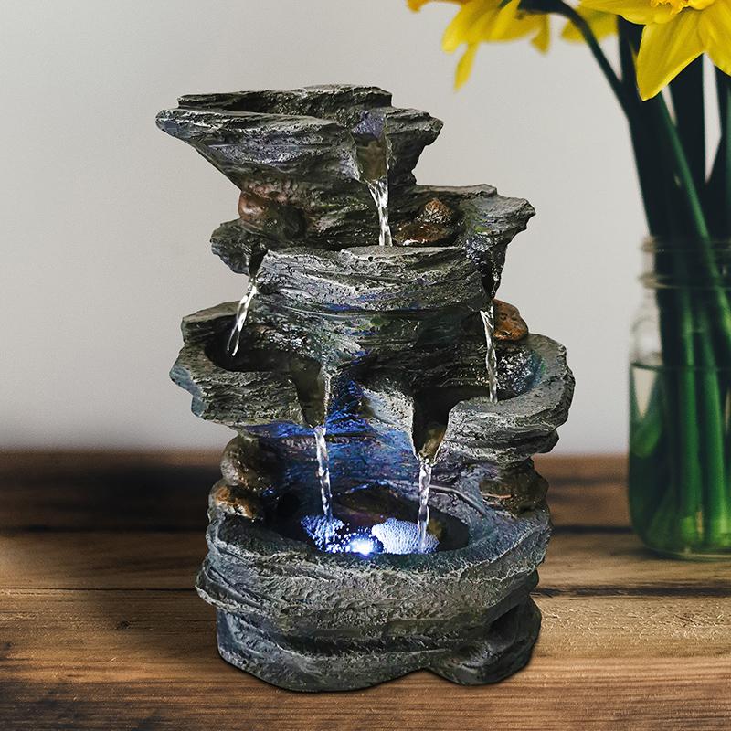 

2021 New Resin Decorative Fountains Indoor Water Fountains Craft Desktop Home Decor Rockery Figurines FengShui Water Fountain
