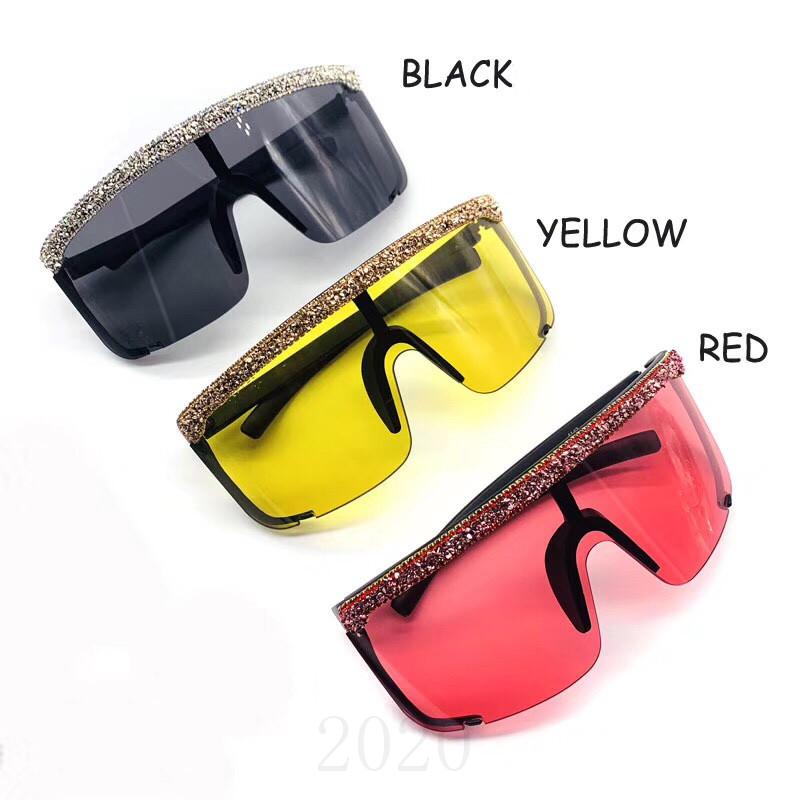 

Sunglasses Oversized Diamond Square Women Vintage Flat Top Pink Black Rhinestone One Piece Men Goggle UV400 NX