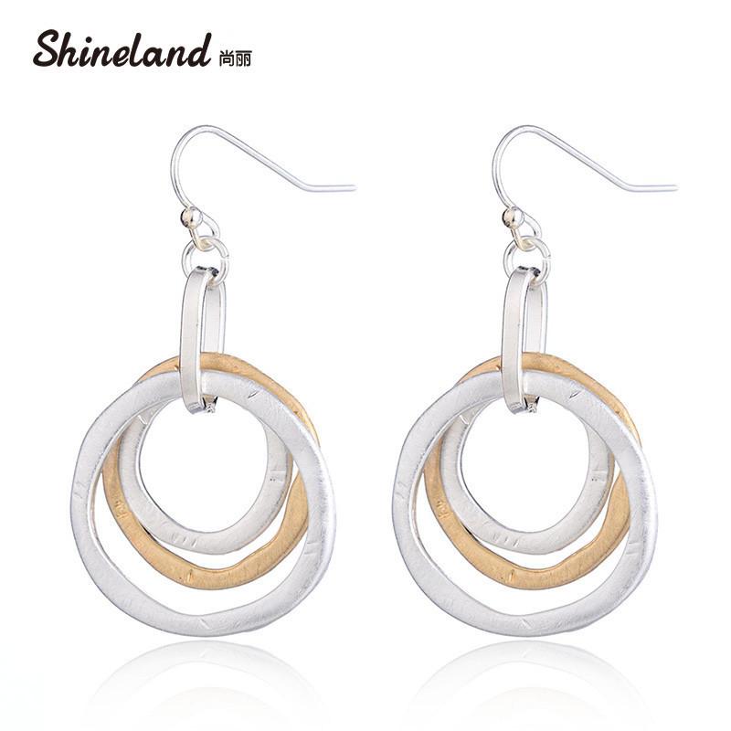 

Shineland Simple 3 Circle/Round Hollow bijoux trendy Handmade Drawing Drop Earring Punk Statement Pendientes for Women Gift
