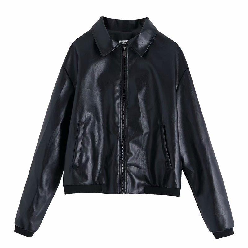 

Bb65-9782 European and American fashionable imitation leather jacket, Black