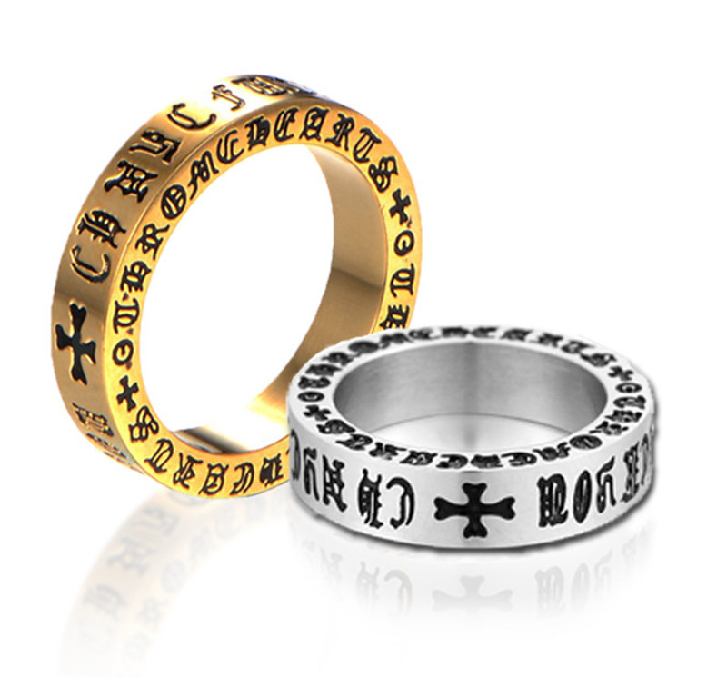 

316 Stainless steel men's religious cross rings Crusader flower retro Buddhist Sanskrit mantra Buddhism ring jewelry with six character Om mani padme hum words