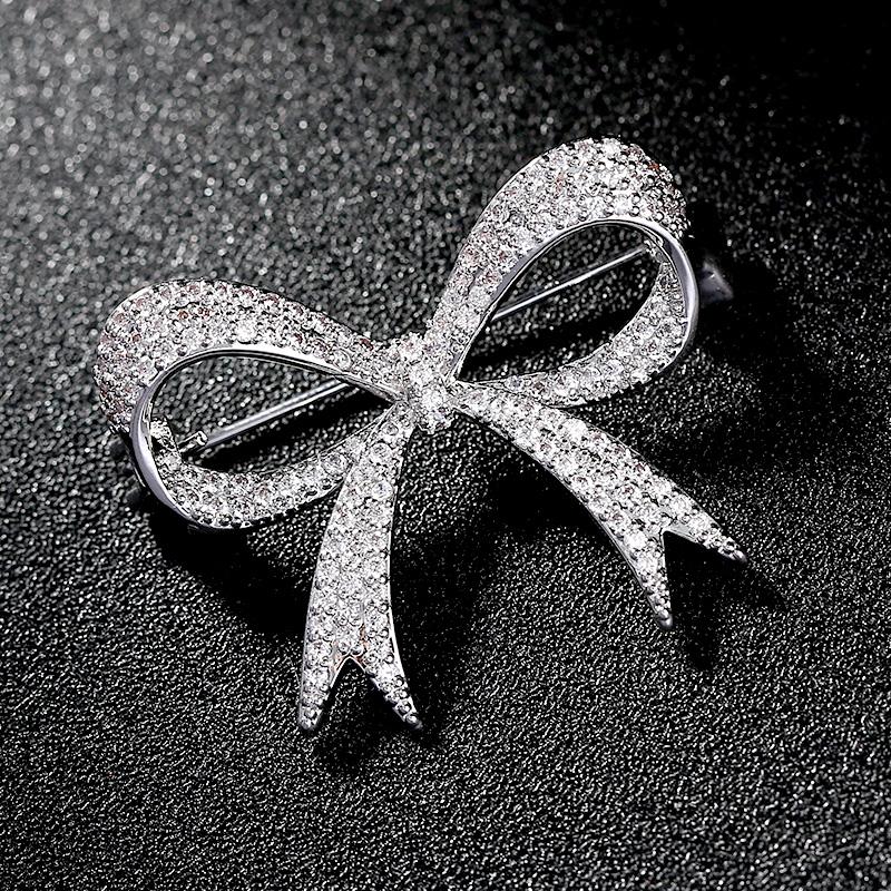 

Luxury Rhinestone Wedding Bow Knot Brooch Pin Dress Sash Pins Bridal Wedding Bouquet Brooches Jewelry Gift Broches Mujer