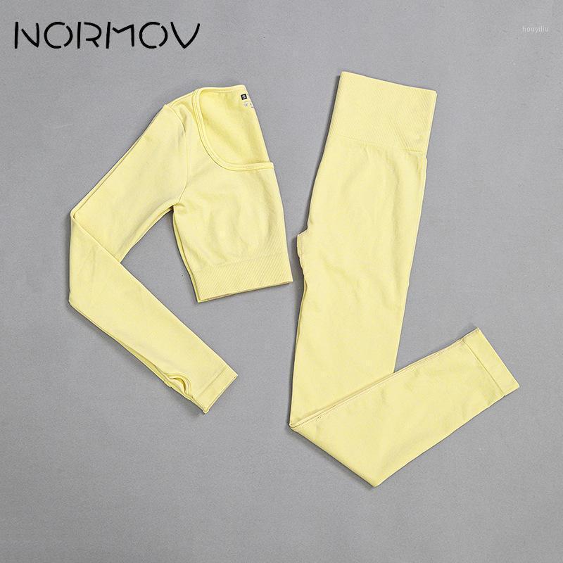 

NORMOV Seamless Women Gym Sets Fitness Sports Suits Yoga Long Sleeve Shirts High Waist Pants Breathable Workout Set1, Pink