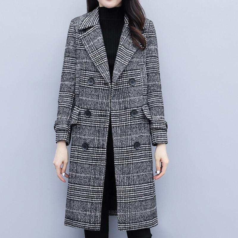

Autumn Spring Women Casual Coats Turn-down Collar Warm Woolen Long Sleeve Slim Outwear Lapel Cardigan Jacket Double-breasted#J30, Black