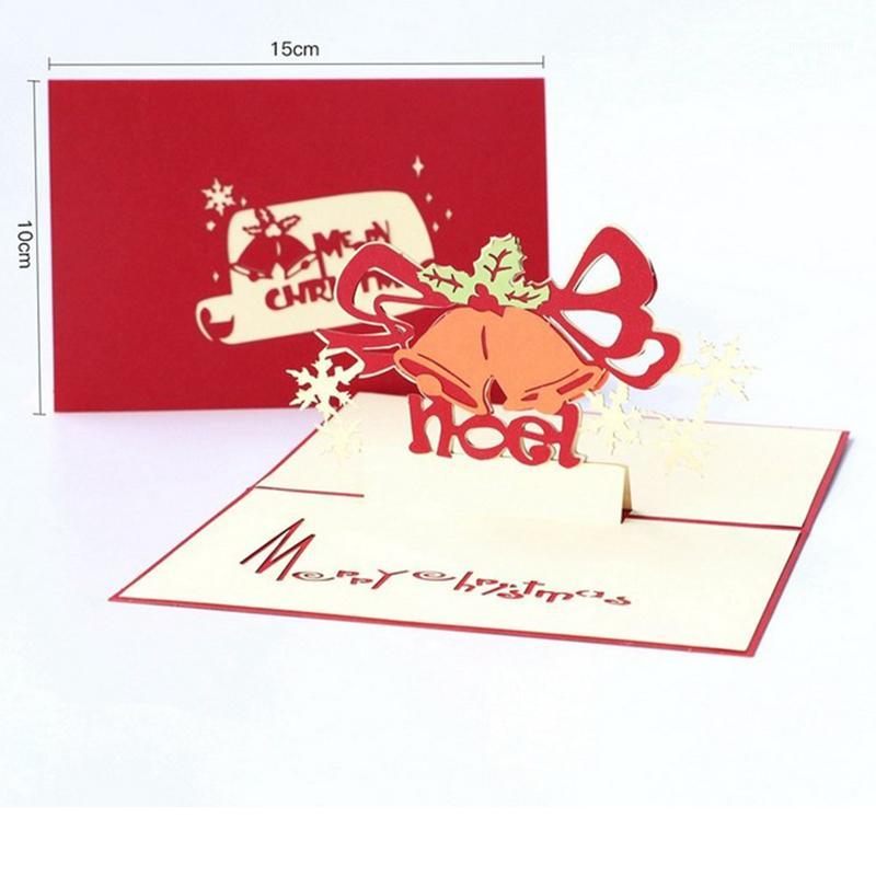 

3D Up Cards Christmas Bell Greeting Card With Envelope Laser Cut Handmade Postcards Gifts Card For Santa Merry Christmas1