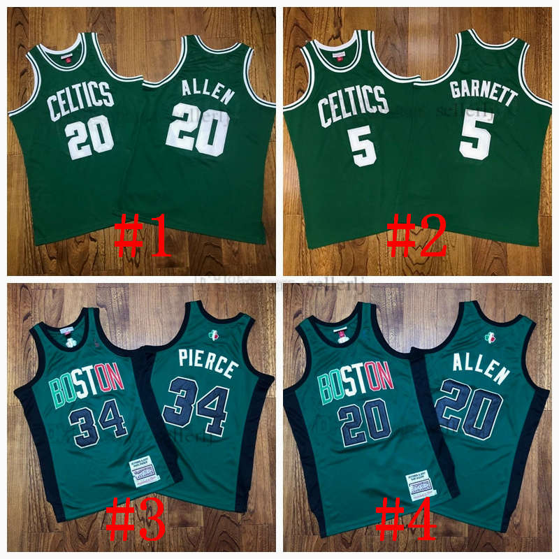 

Men Boston Celtics 20 Allen 34 Pierce 5 Garnett Mitchell & Ness 2007 2008 White Green Swingman Basketball Jersey, Black;red
