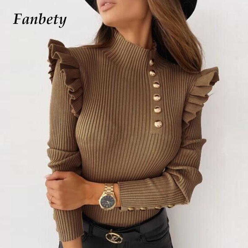 

Women Autumn O Neck Solid Ruffles Blouse Shirt Office Ladies Long Sleeve Rib Pullover Tops Elegant Basic Female Slim Shirt Blusa1, 05 khaki