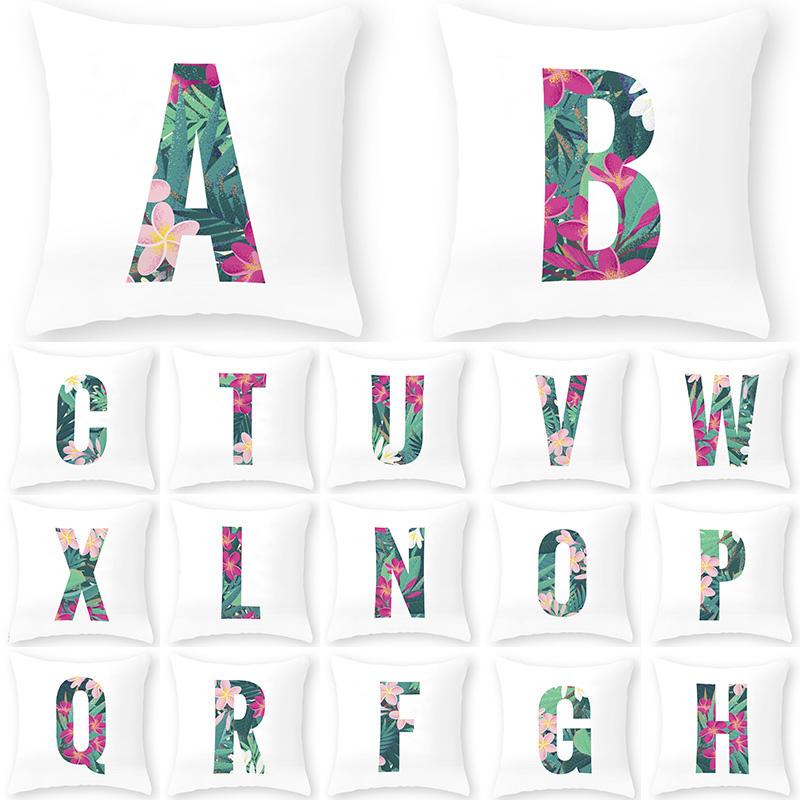 

1pcs Simple Flower English Letter Alphabet Cushion Cover Polyester Throw Pillowcase Sofa Home Decorative Pillow Covers 40866, 2-40866-x