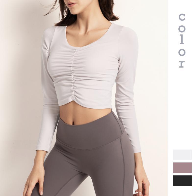 

Moonglade Yoga Tops Slim Long Sleeves Big Round Neck Fashion With Chest Pad Sports Yoga Training Clothes Female T-shirt, Black