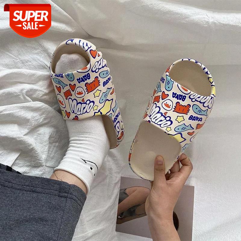

WEH slides for men Cartoons Designer Kanye West men 2020 fashion summer men's slide bone casual slippers beach shoes Sandals #tD81, Black