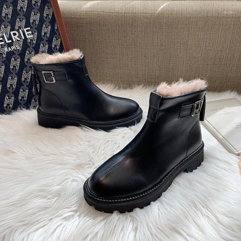 

Women's Winter Shoe Boots 2021 New Leather Ladies Short Boots Wool Warm Non-slip Student Women's Ankle1, Black