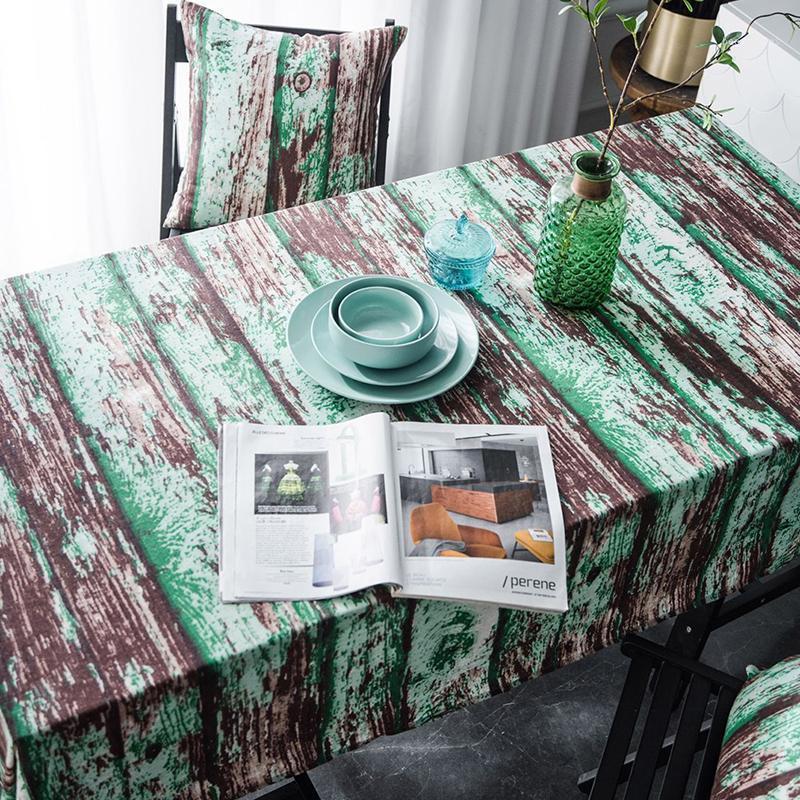 

American Retro Tablecloth Simulation Wood Grain Green Paint Printed Minimalist Table Cover Living Room Home Decoration1, As picture