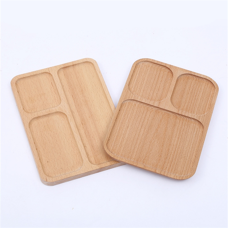 

2021 New Grid Fruit Dishes Saucer Candy Dessert Dinner Bread Beech Wooden Plate Tea Tray Storage Rectangle Square Trays 9f4h