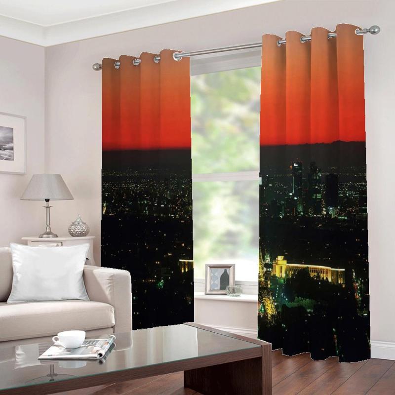 

Custom 3D City Night Scene Photo Curtains Large Window For Living Room Bedroom Blackout Drapes Sets 2 Panels With Hooks, As pic