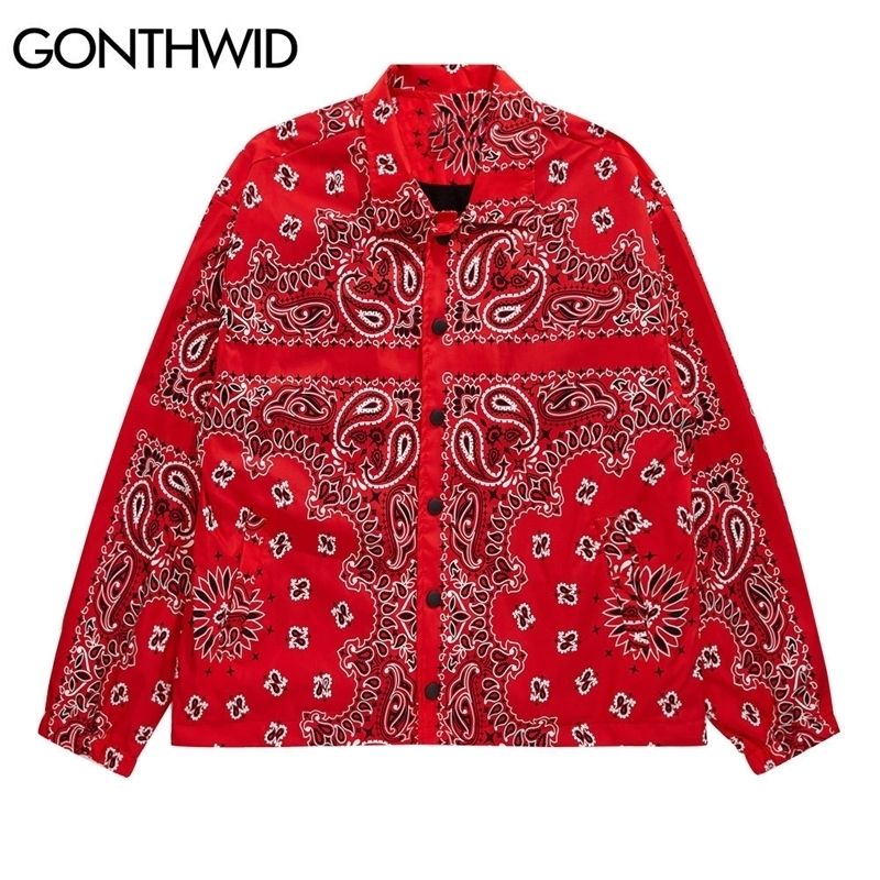 

GONTHWID Bandana Paisley Pattern Print Short Style Windbreaker Jacket Coats Streetwear Hip Hop Mens Casual Jackets Tops 201114, Black