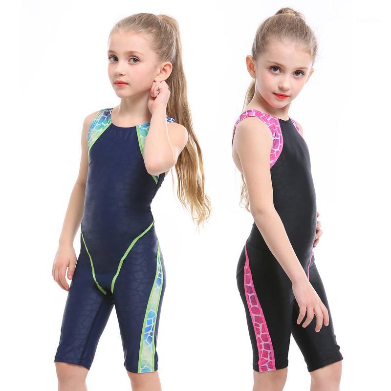 

Professional Competitive One Piece Swimsuit for girls Swimwear kids XS BANFEI baby Swimming suit Trunks to knee bodysuit Wave1