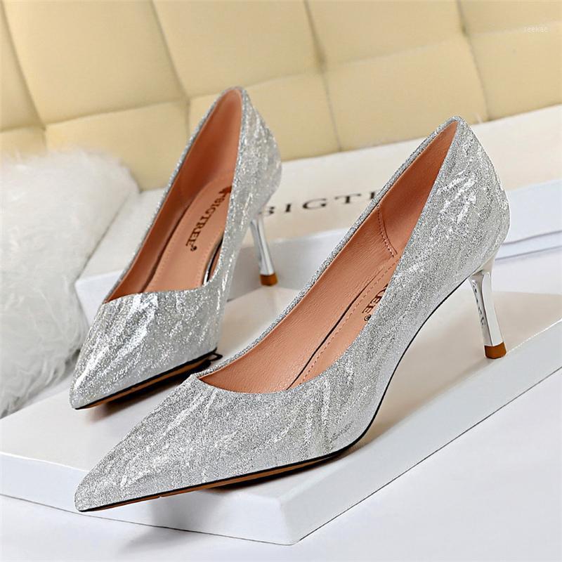 

2021 Spring New Fashion Women 5cm Low High Heels Glitter Scarpins Luxury Pumps Stiletto Wedding Bridal Gold Silver Party Shoes1, 5cm high heels