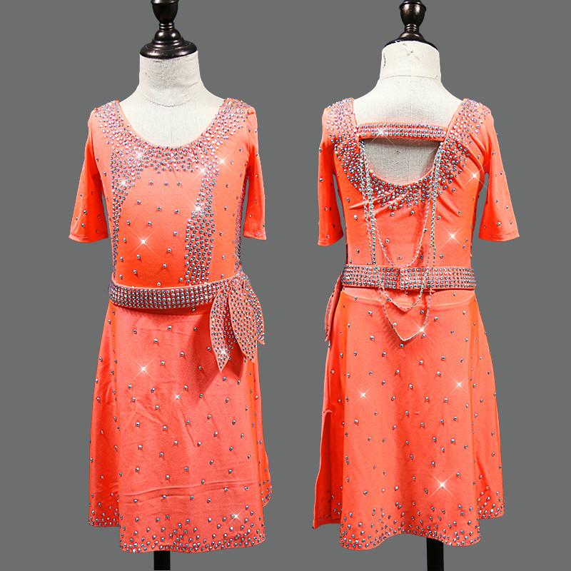 

Full Body Rhinestone Latin Dance Dress Women Sexy Professional High-end Latin Dance Skirt Performance Competition Clothing, Dress and belt