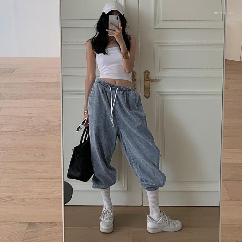 

2020 Casual Women' High Waist Bananas Baggy Cargo Wide Leg Jeans Female Pants Boyfriend Mom Jeans Woman Denim Trousers1, As pic