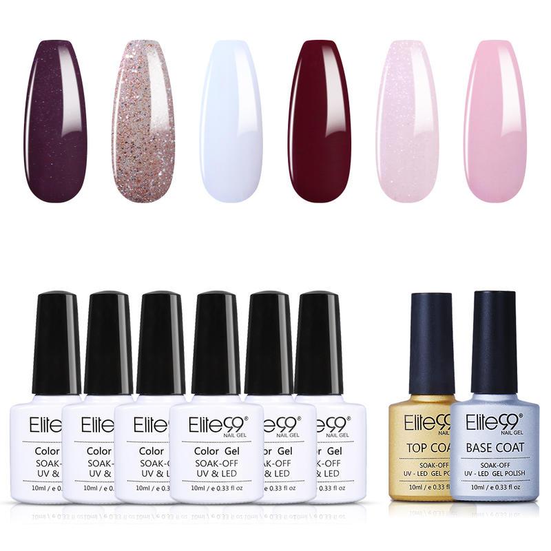 

Elite99 8pcs Nail Gel Polish Set Nails Art Semi Permanent UV Gel Polish All For Manicures Nail Design With Base Coat Top Coat