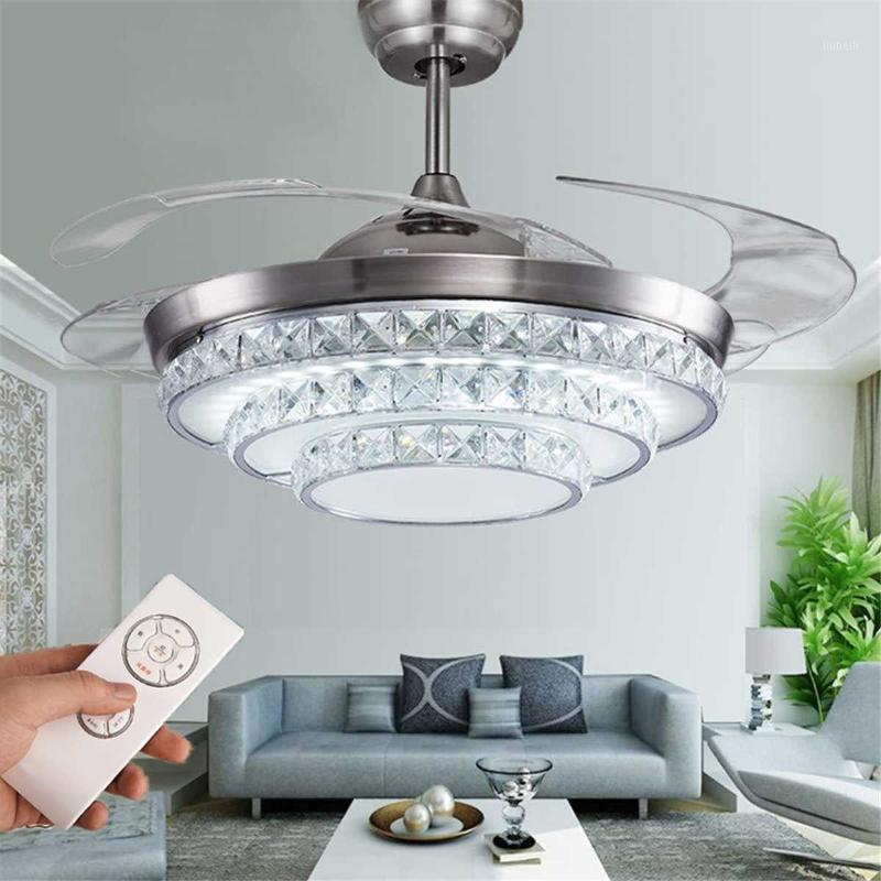 

42 Inch Invisiable Crystal Ceiling Fan Light Modern Luxury Dining Room Ceiling Fan Lamp 4 Blade Remote Control Ventilador1