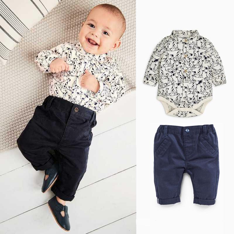 

Wasailong new Spring and autumn cotton long sleeve cartoon cute puppy design jumpsuits + leisure sports pants Baby boys suit, As pic