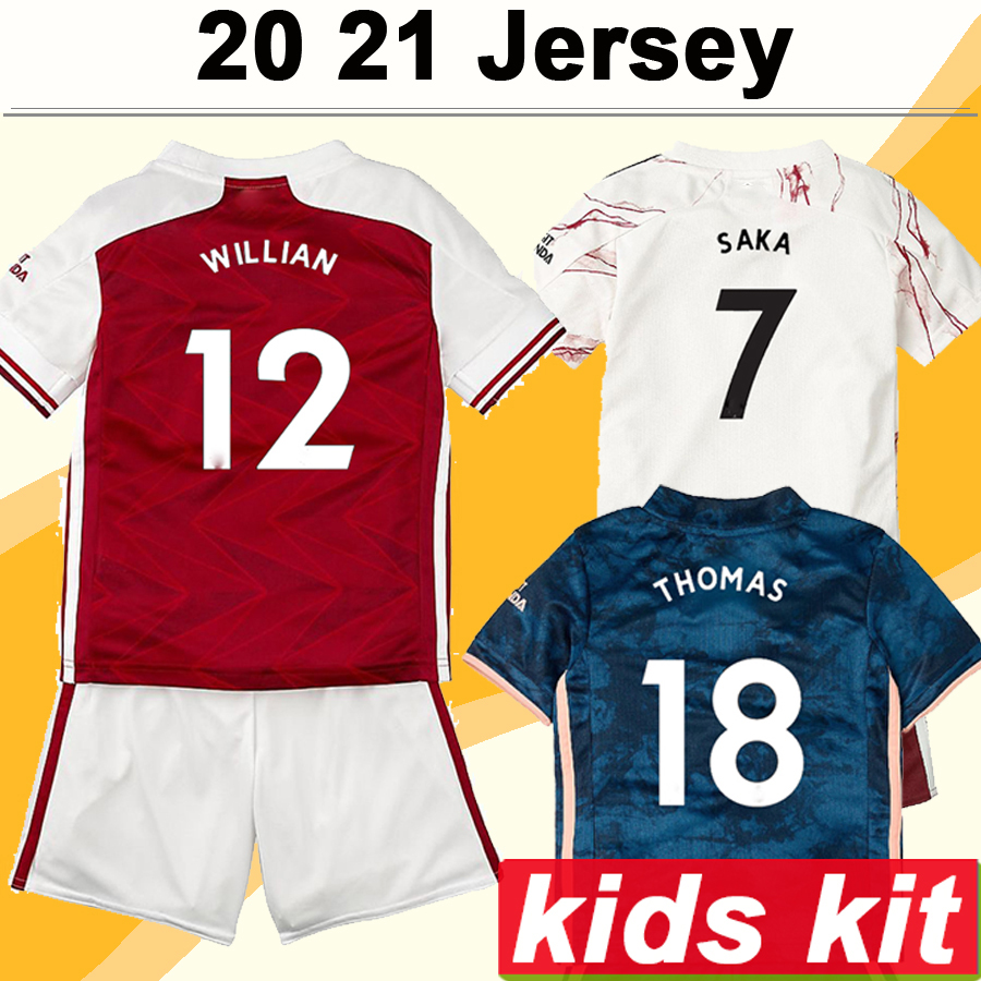 

2020 2021 Kids Kit TIERNEY SAKA WILLIAN Soccer Jerseys MAITLAND-NILES THOMAS PEPE Home Red Away White 3rd Football Shirt Child Uniforms, Tz614 2021 home no socks
