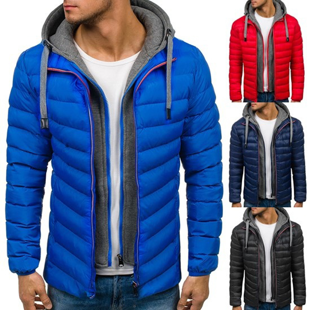 

2021 New Brand Fashion Mens Parkas Casual Winter Hooded Coat Cotton Warm Clothes Plus Size S-3xl Jacket Windbreaker Men Hp42, Blue