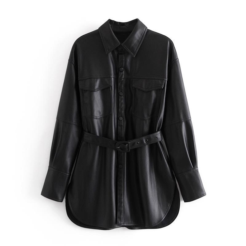 

2021 Ins Fashion Women Outwear PU Coat Outwear Ins Women Coat Spring Autumn, Black