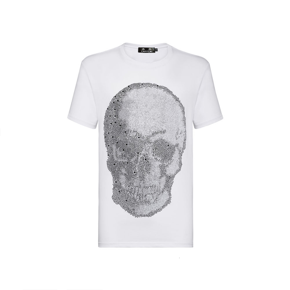 

Pp Bag Designer Men Short Sleeves Tshirt Man Cotton Tees Male Summer Rhinestone Shining Big Skull Shirt Cns5, Black