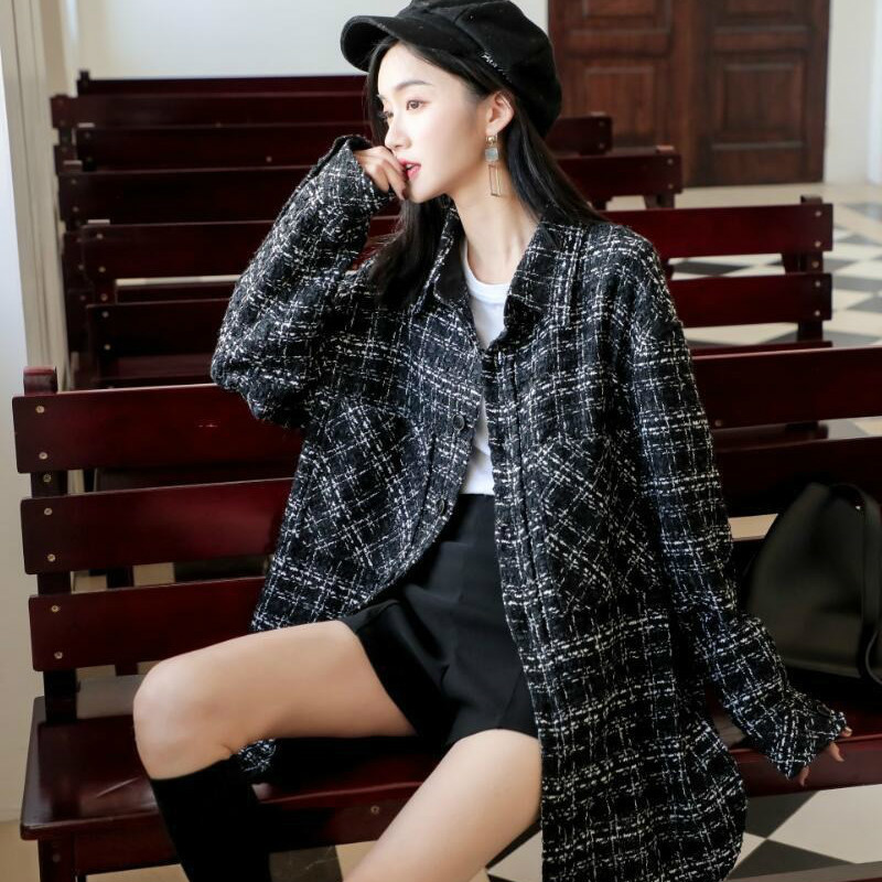 

2021 New Autumn women's clothes black plaid casual high quality single fashion jacket breasted M0S5